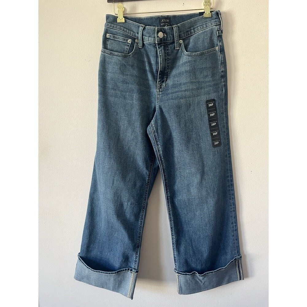 J.Crew Factory Classic Wide-Leg Cuffed Jeans 28P NWT Medium Wash Petite